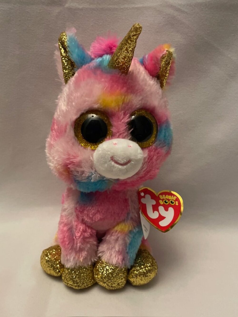 Ty Beanie Boos FANTASIA Unicorn Big Eyes Small Plush 7” Tall Multicolor